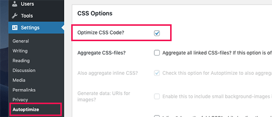 autoptimize plugin - optimize css code to reduce WordPress site